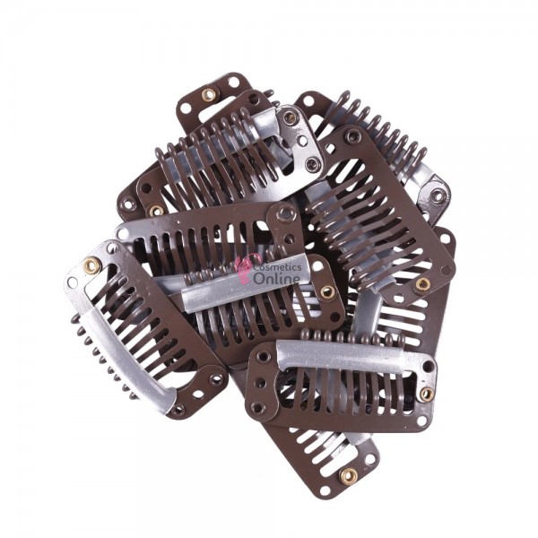 Clipsuri /Cleme Clip-On pentru extensii de 3,2 cm cu silicon, 10 buc Cod: 802 - Saten Inchis